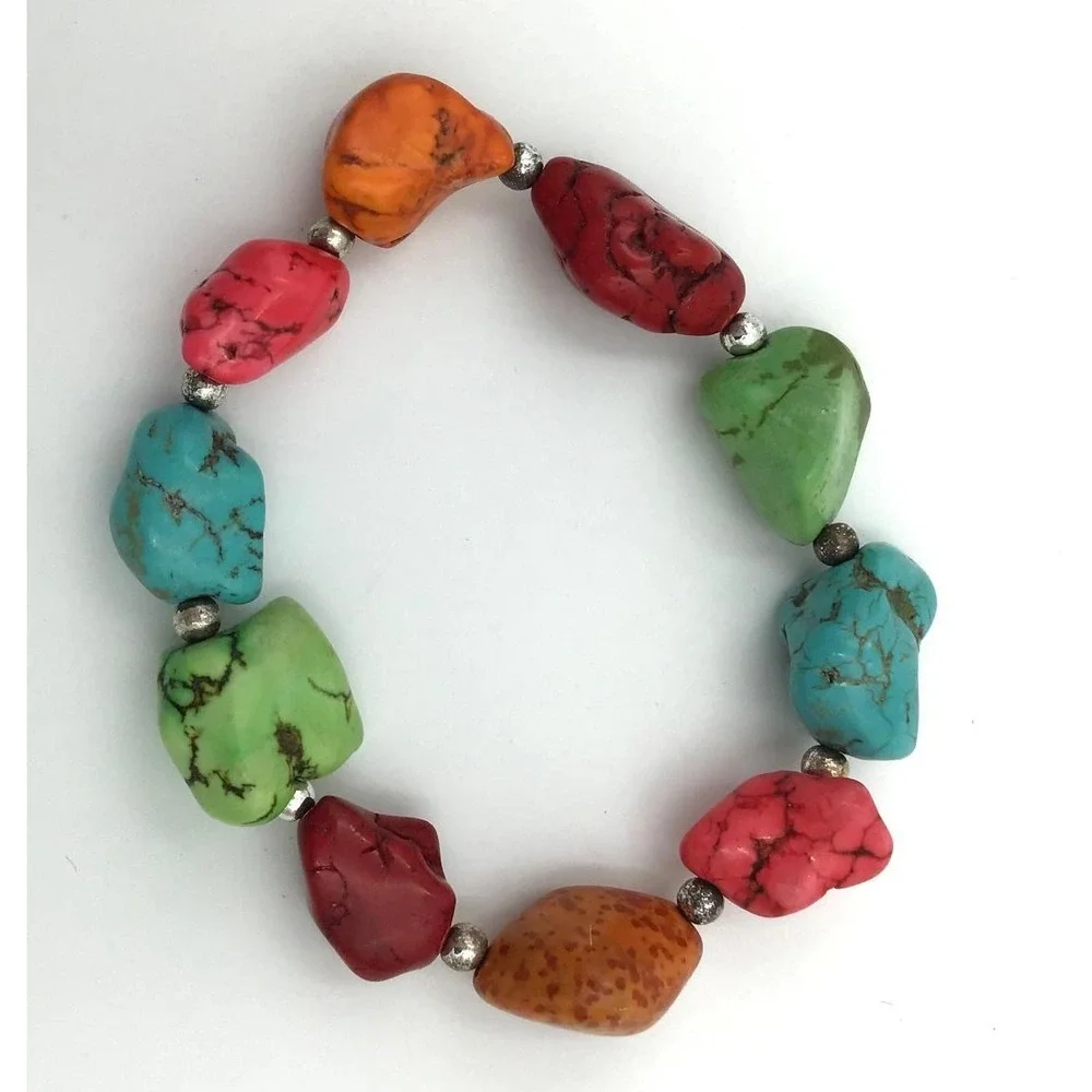Boho Stretch Bracelets Chunky Howlite Nuggets &‎ Lamplight Beads Evil Eye Glass